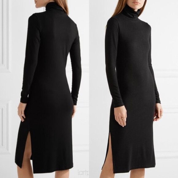 NWT James Perse Turtleneck Double Split Midi in French Navy Stretch Dress 1 / S - Picture 5 of 5